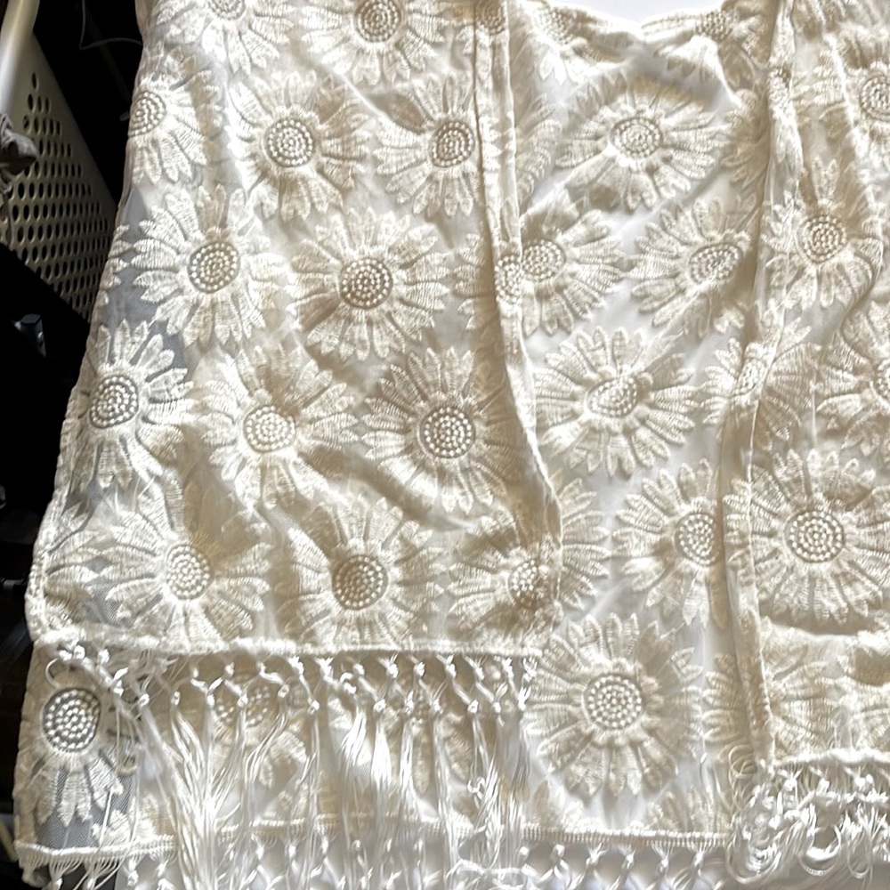 2 items Ivory shawl and Gray scarf w/minimal silver sparkle